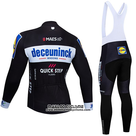 2019 Maillot Ciclismo Deceuninck Quick Step Noir Blanc Manches Longues et Cuissard
